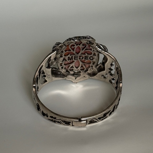 Vintage Shell Cameo and Marcasite Cuff Bracelet by Amedeo - Picture 2 of 5